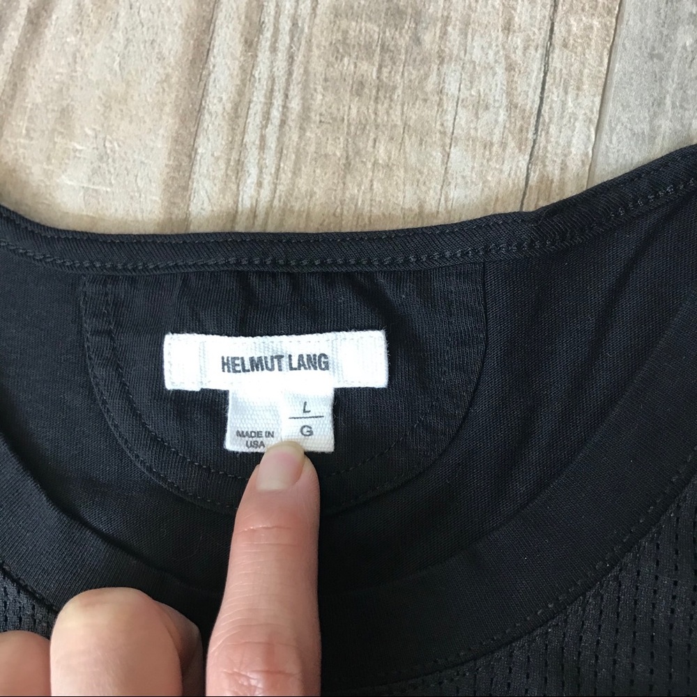 Helmut Lang half mesh black short sleeve tee Sz L - Picture 3 of 8